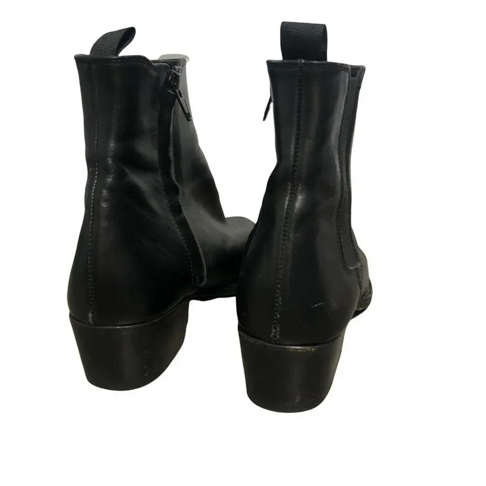 More Than Yesterday Women's Black Leather Heeled Bootie SIZE 37 / US 6.5